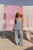 Blue Pointelle Knit Strapless Athena Top