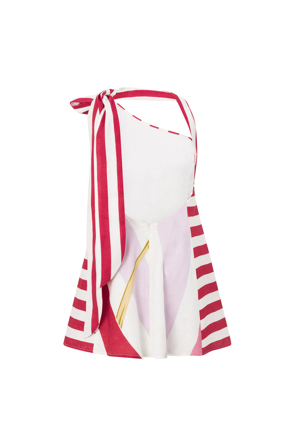 Red Estivo Abstract Print Asymmetric Mini Carmen Dress