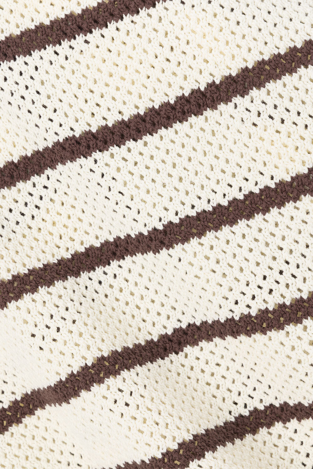 Mia Collared Button Up Short Sleeve Knit Top - Cream, Brown Stripe