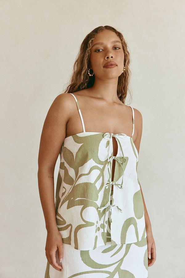Green Paradisus Floral Print Bow Maxi Midori Dress