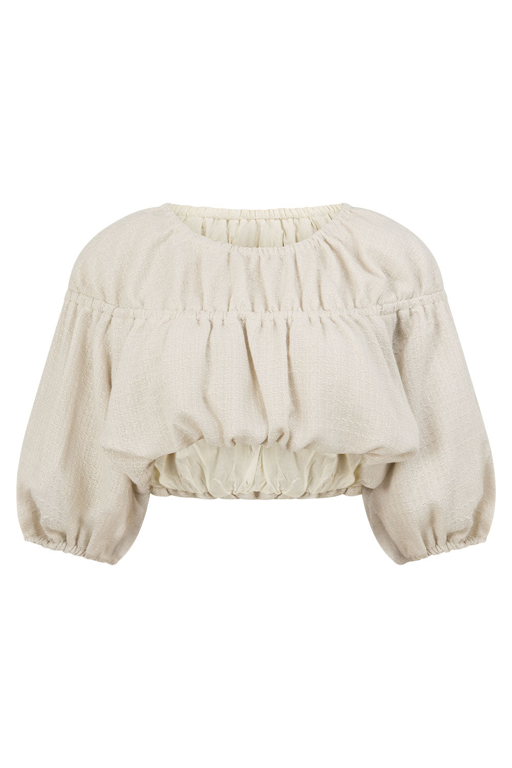 Beige Ruched Puff Sleeve Astra Crop Top