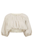 Beige Ruched Puff Sleeve Astra Crop Top