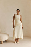 Cream Ruched Maxi Ema Dress