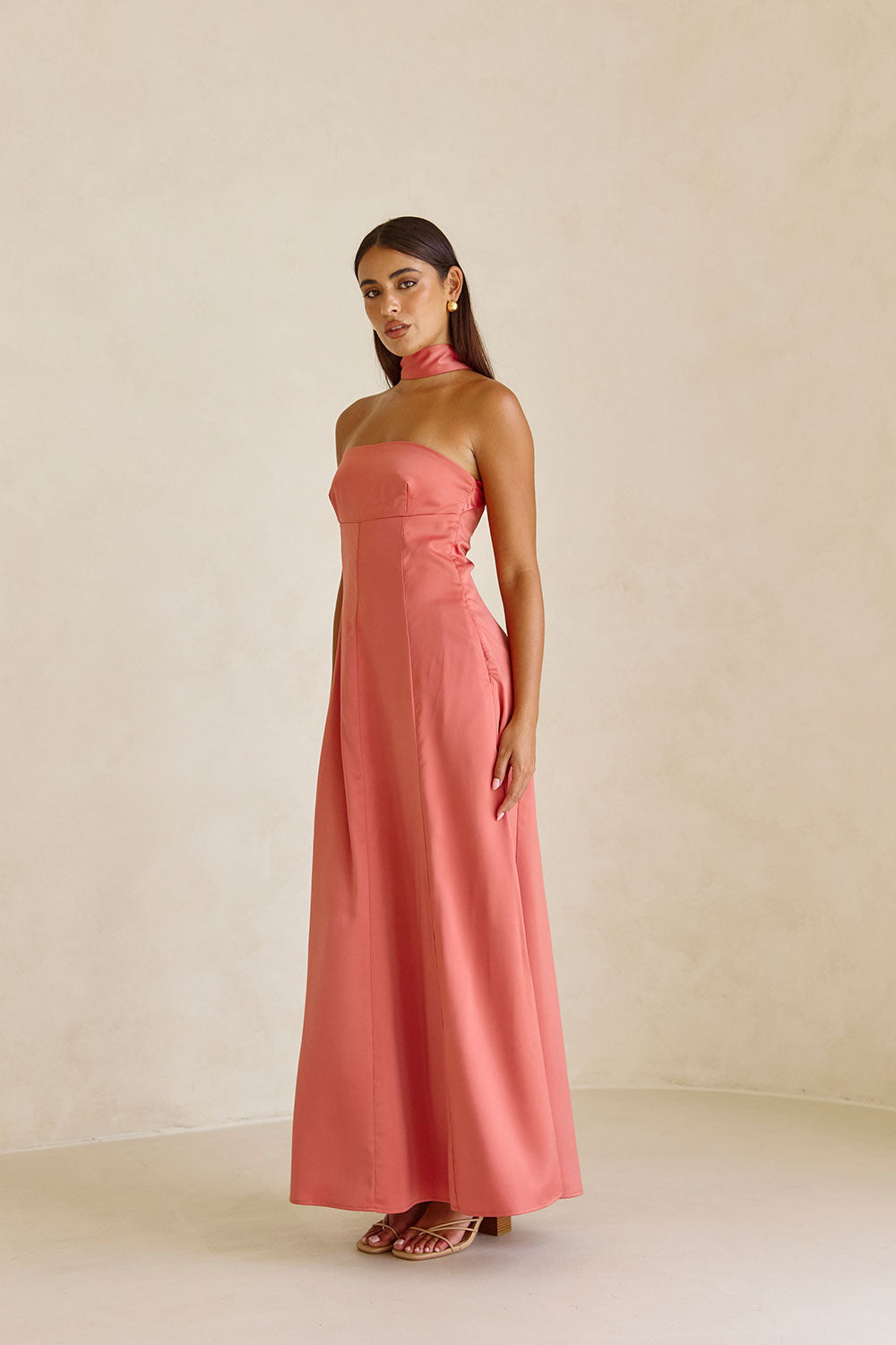 Pink Strapless Scarf Maxi Jianna Dress