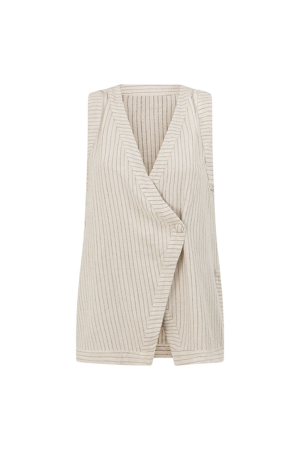 Cream and Black Pinstripe Wrap Capri Top