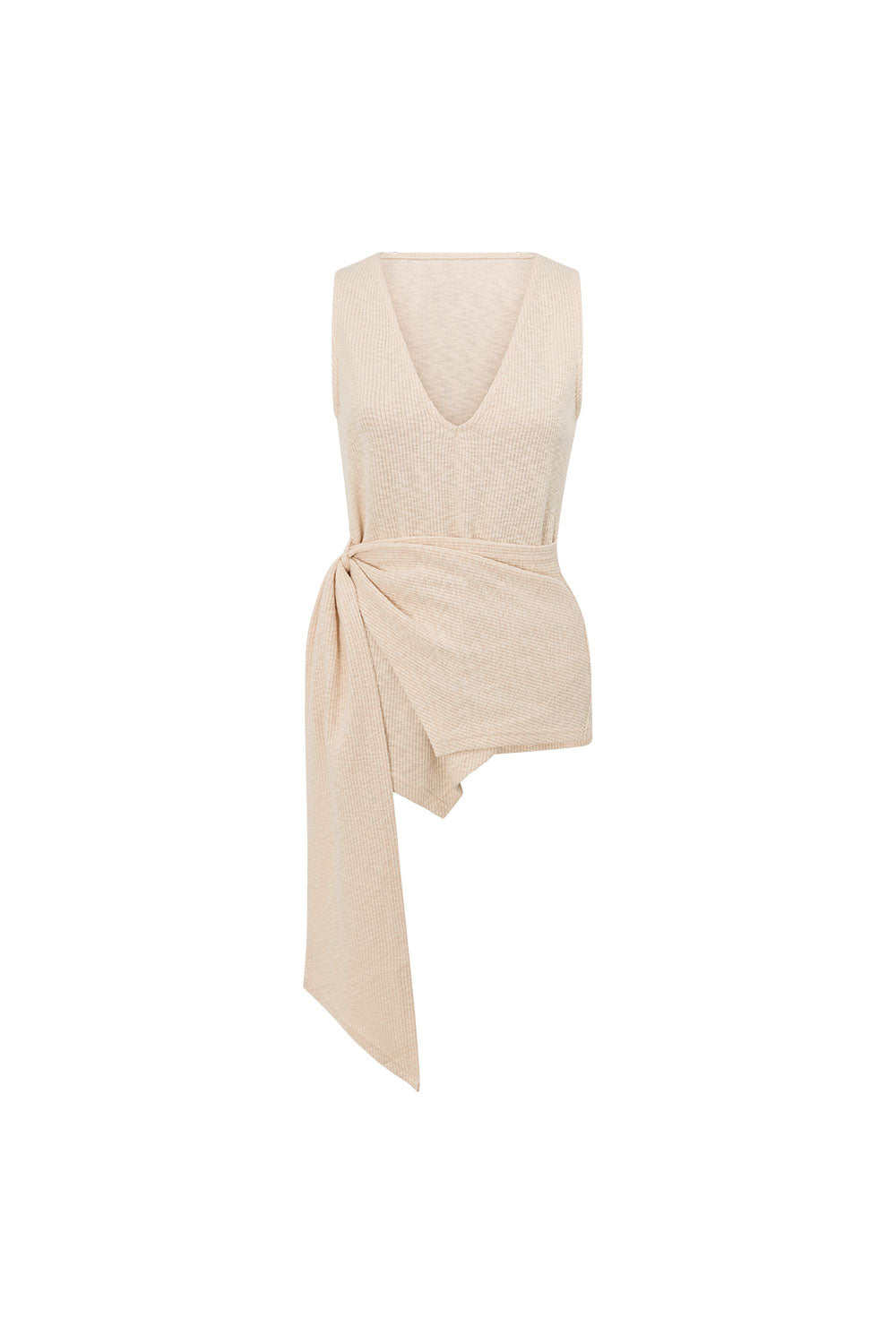 Beige Ribbed V-Neck Wrap Liora Top