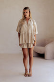 Beige Short Sleeve Button Up Collar Luna Top