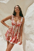 Red Floral Solafleur Lace Up Mini Camille Dress