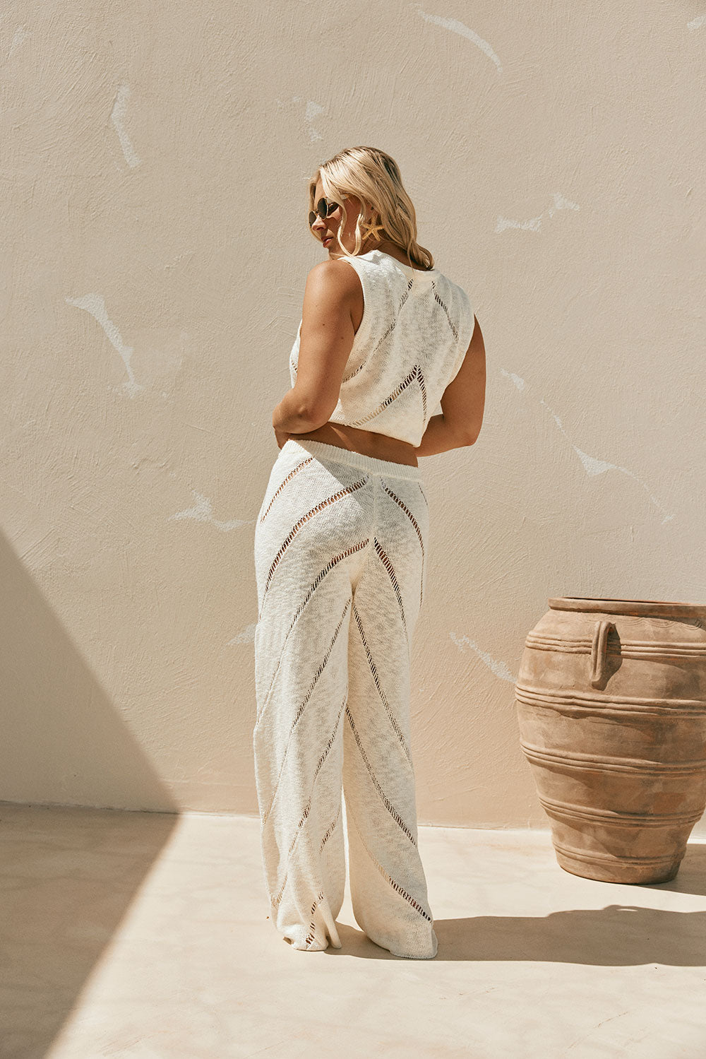 Cream Knit High Waist Ladder Pannel Josiah Pants