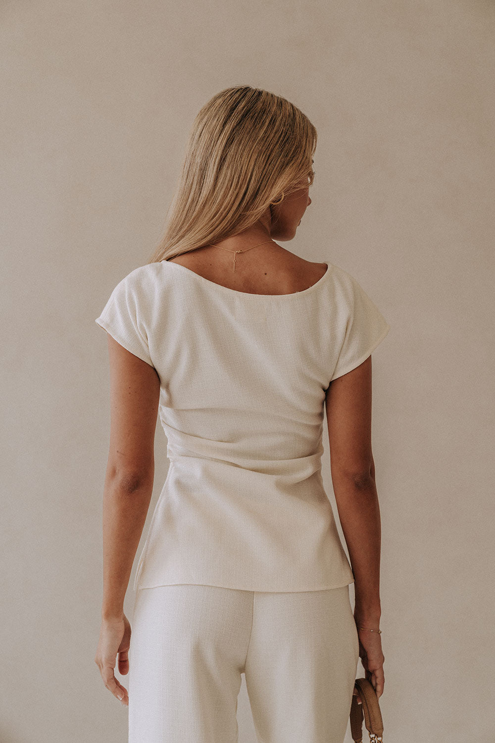 Cream Ruched Short Sleeve Zoya Top