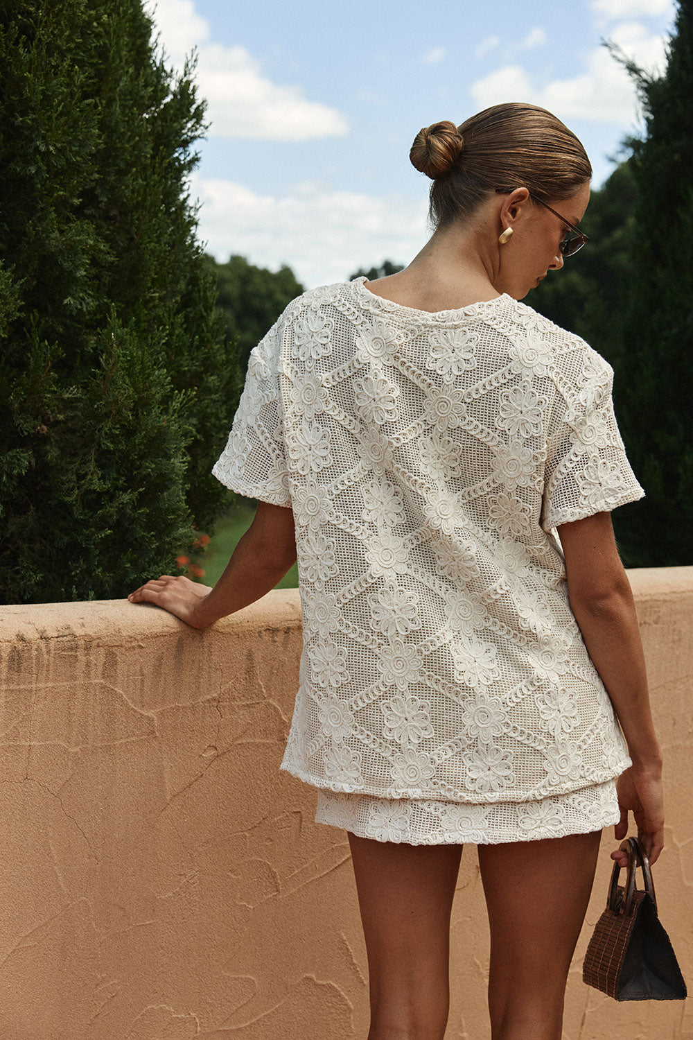 Beige Crochet Lace Rosiah T Shirt Top