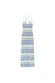 White Blue and Green Stripe Knit Halter Maxi Bexley Dress