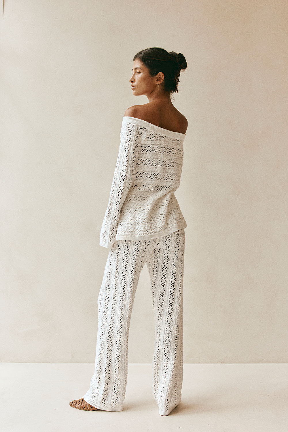 Cierra Off Shoulder Long Sleeve Top - White Knit