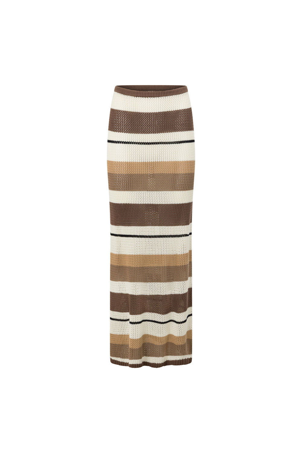 White and Brown Stripe Knit A Line Maxi Damaris Skirt