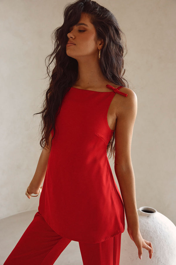 Red Thin Strap Backless Kinsley Jumpsuit