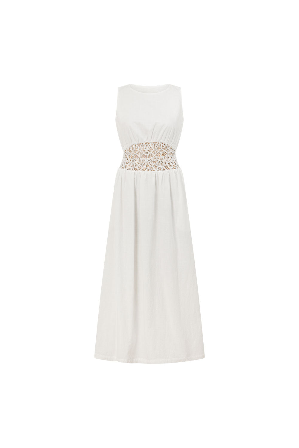 White Cotton Lace Gathered Maxi Cora Dress