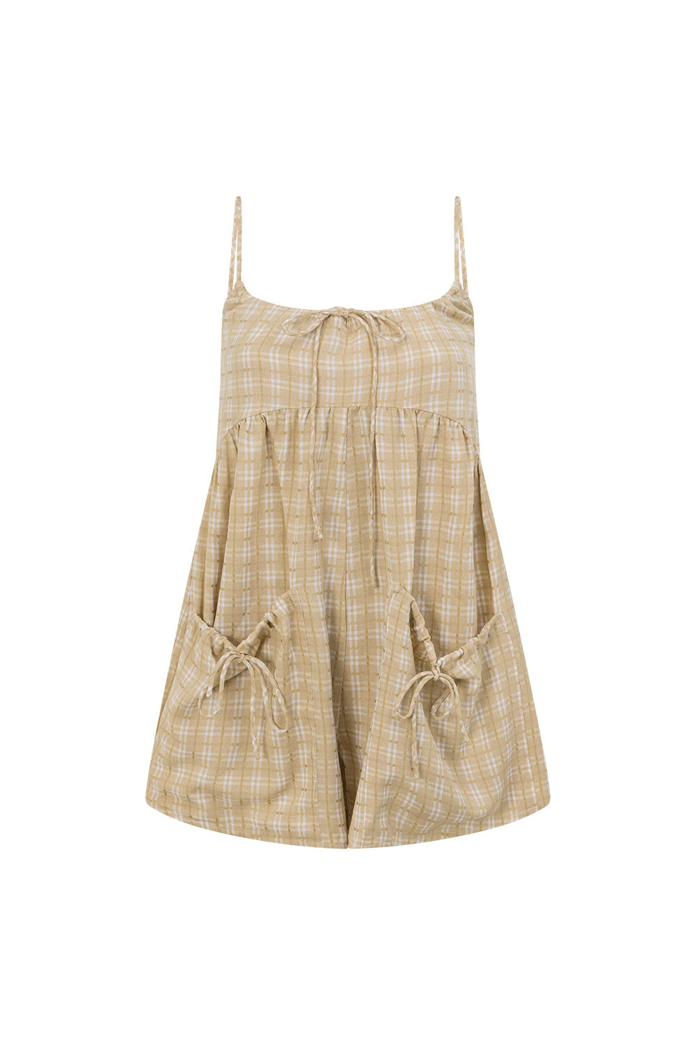 Khaki Gingham Strappy Pocket Sanna Playsuit