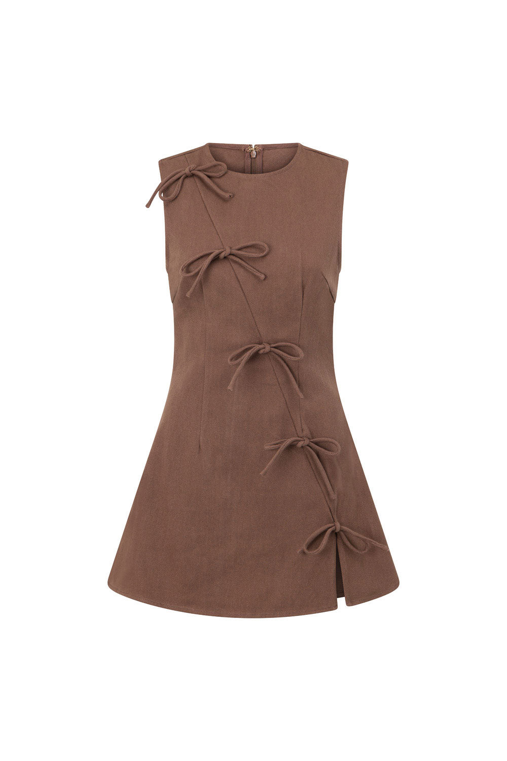 Chocolate Brown Denim A-Line Bow Mini Kapri Dress