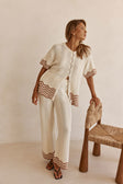 Cream Wavy Cotton Knit Button Up Janaya Top