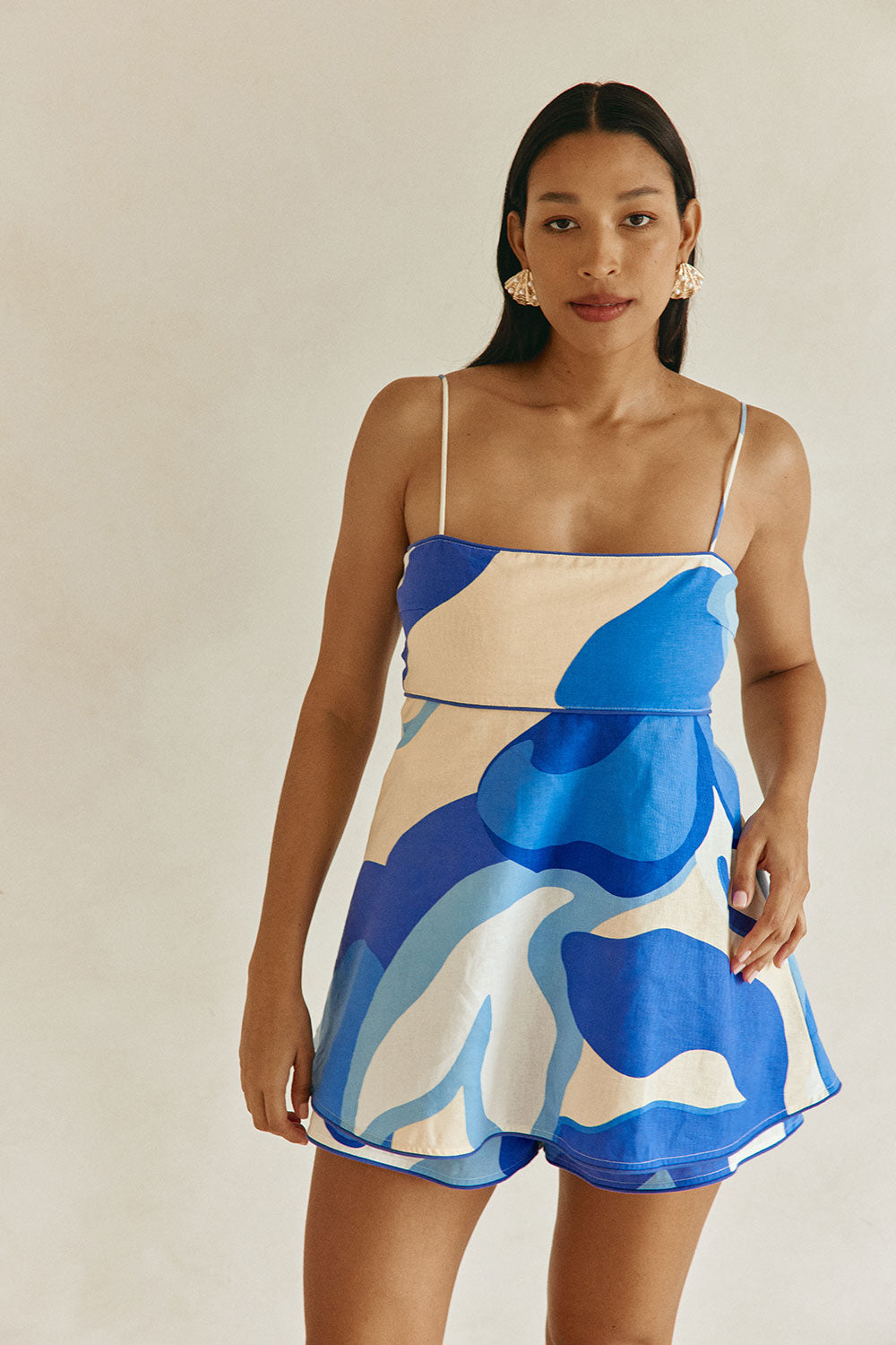 Valley Blue Print Strappy Flared Mirella Playsuit