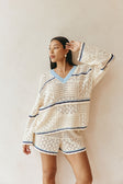 Cream Cotton Crochet Knit Long Sleeve Boxy Balia Top