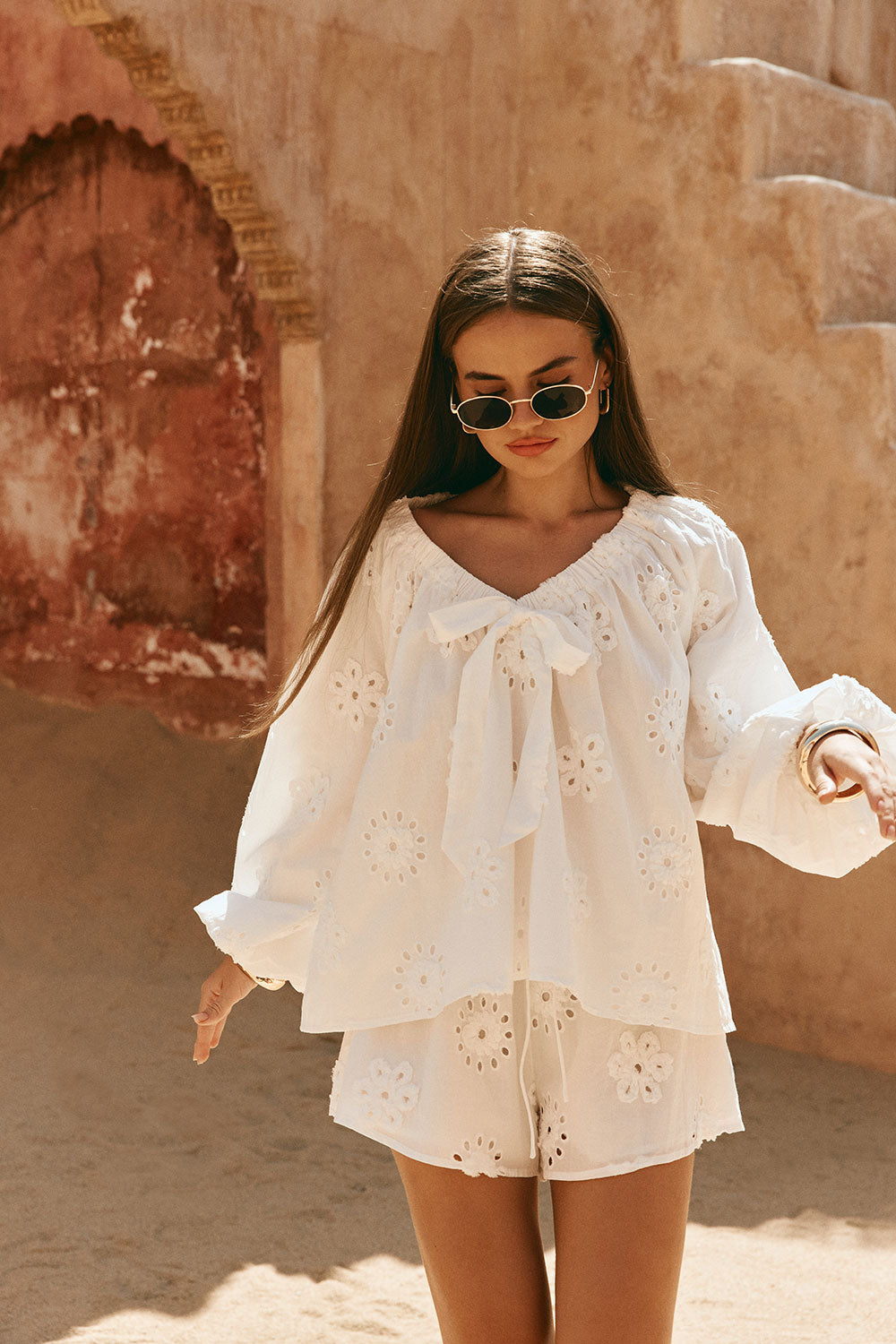 White Broderie Puff Sleeve Aveline Top