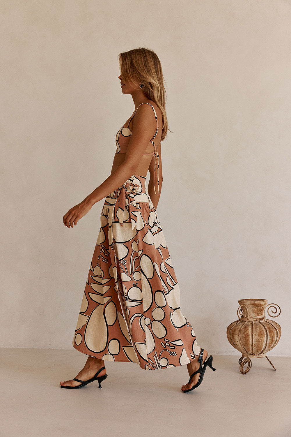 Orange Barrosa Print Slit Maxi Tahaa Skirt
