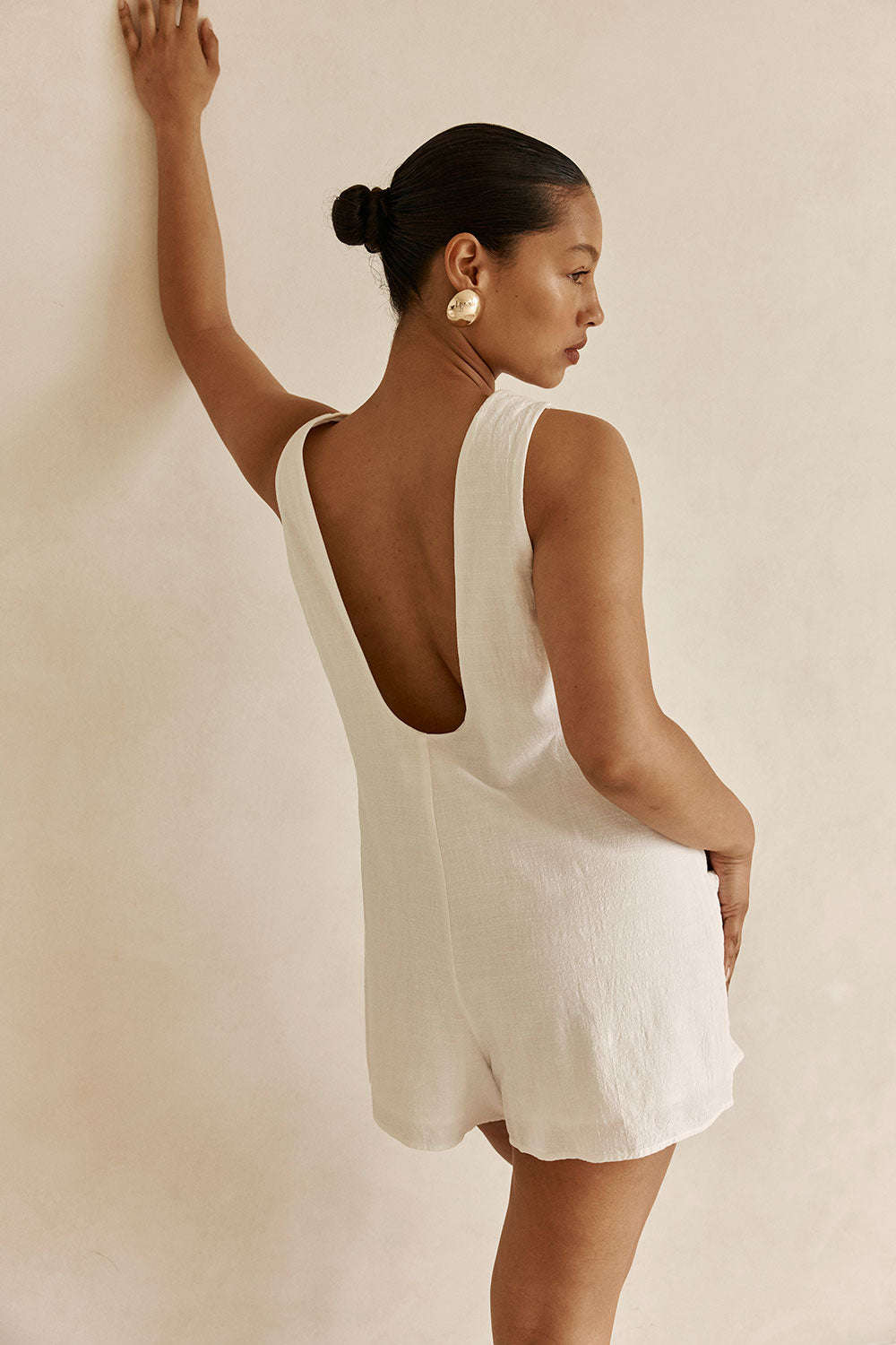 White Cotton Boxy Brita Playsuit