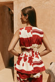 Red Sienna Sunset Print Pleated Del Mar Top