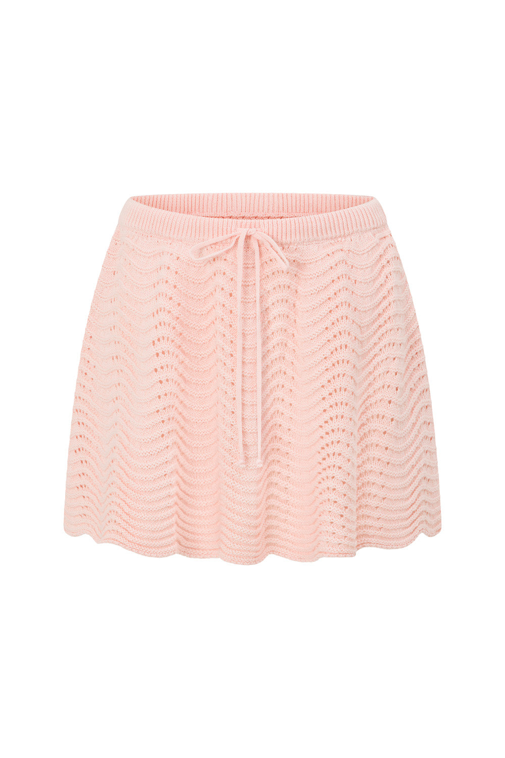 Blush Pink Wave Knit Drawstring Mini Leah Skirt