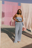 Blue Pointelle Knit High Waist Athena Pants