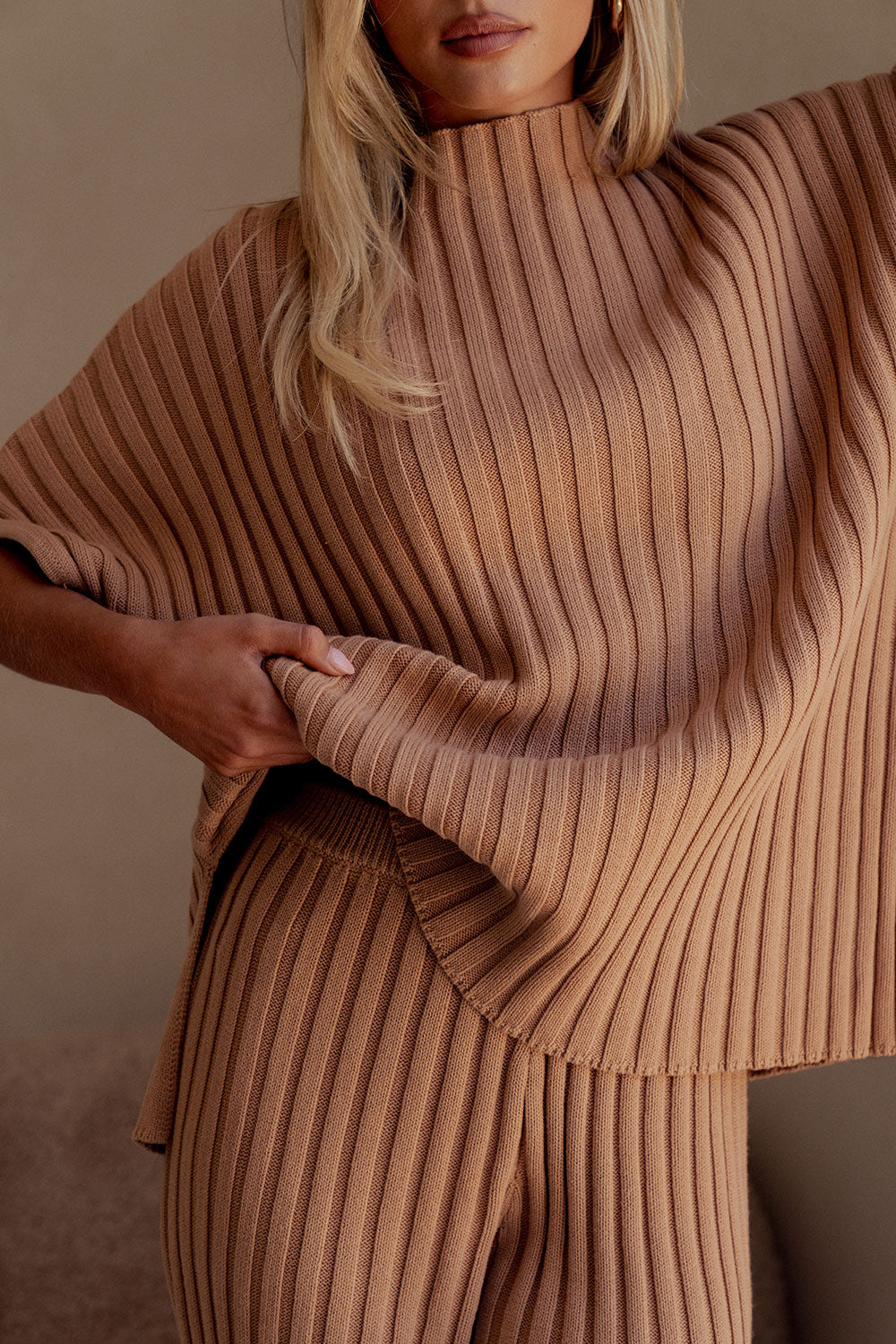 Apricot Ribbed Knit Relaxed Celine Top