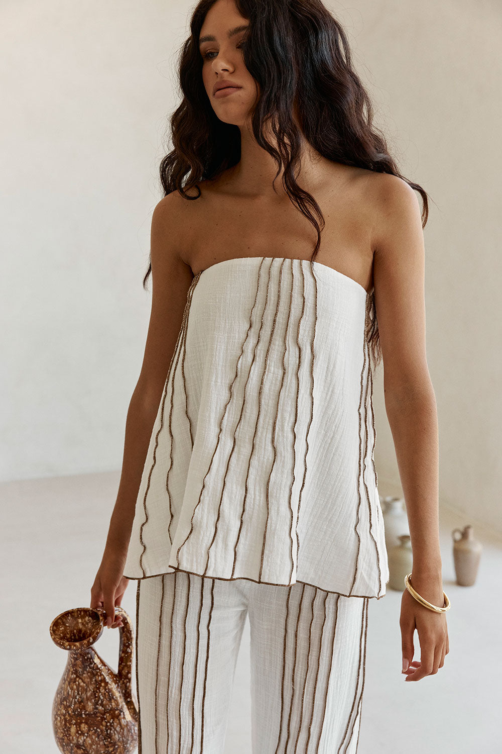 White Strapless Frill Emilia Top