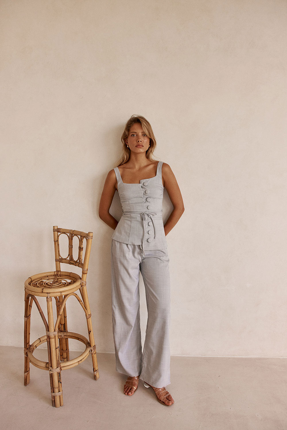 Blue High Waist Tie Khaleesi Trouser Pants