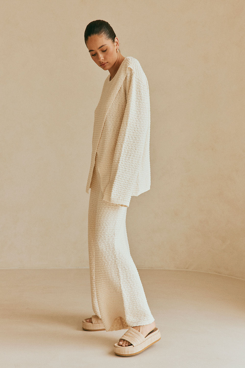 Beige Knit High Waist Mara Pants