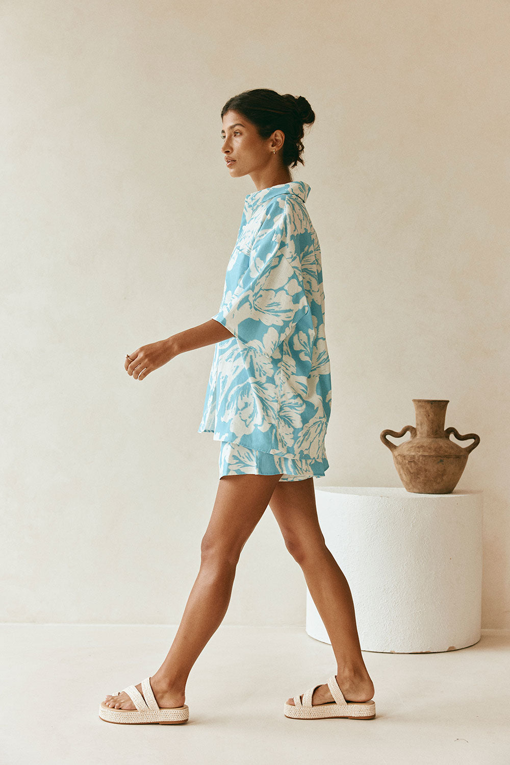 White Floral Short sleeve Button Up Tahlee Top