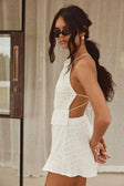 White Textured Backless Halter Neck Adira Playsuit