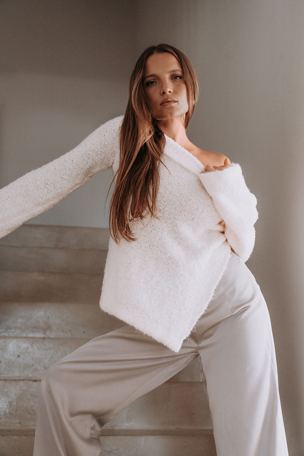 Cream Knit Off Shoulder Long Sleeve Alena Top