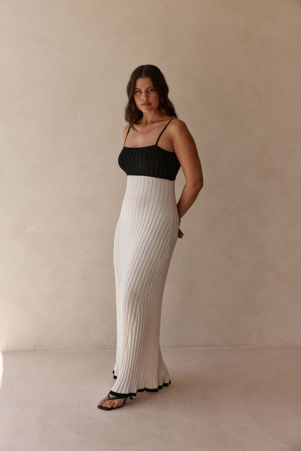 White Ribbed Knit Strappy Maxi Adley Dress