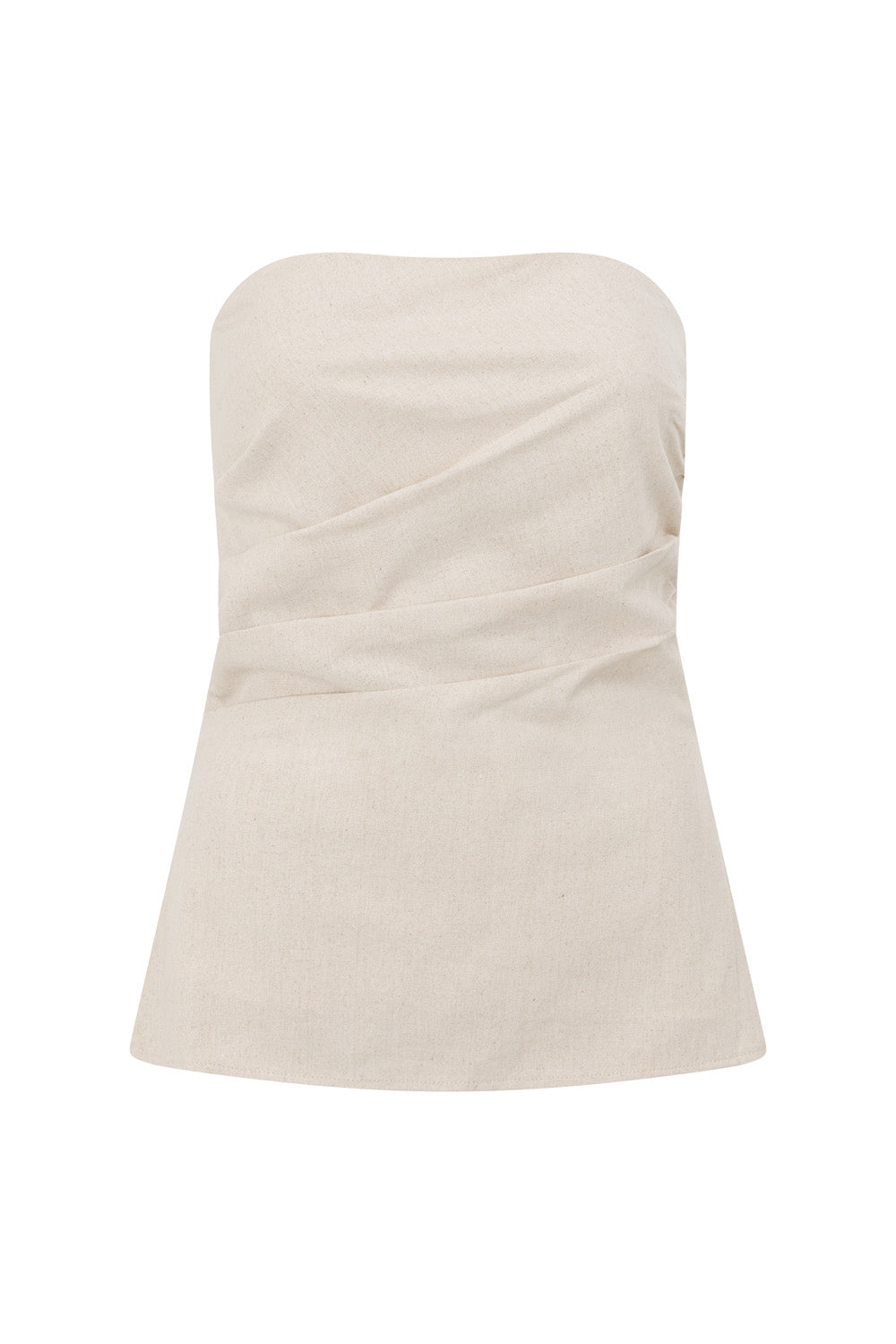 Beige Linen Blend Strapless Gathered Isa Top