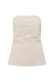 Beige Linen Blend Strapless Gathered Isa Top