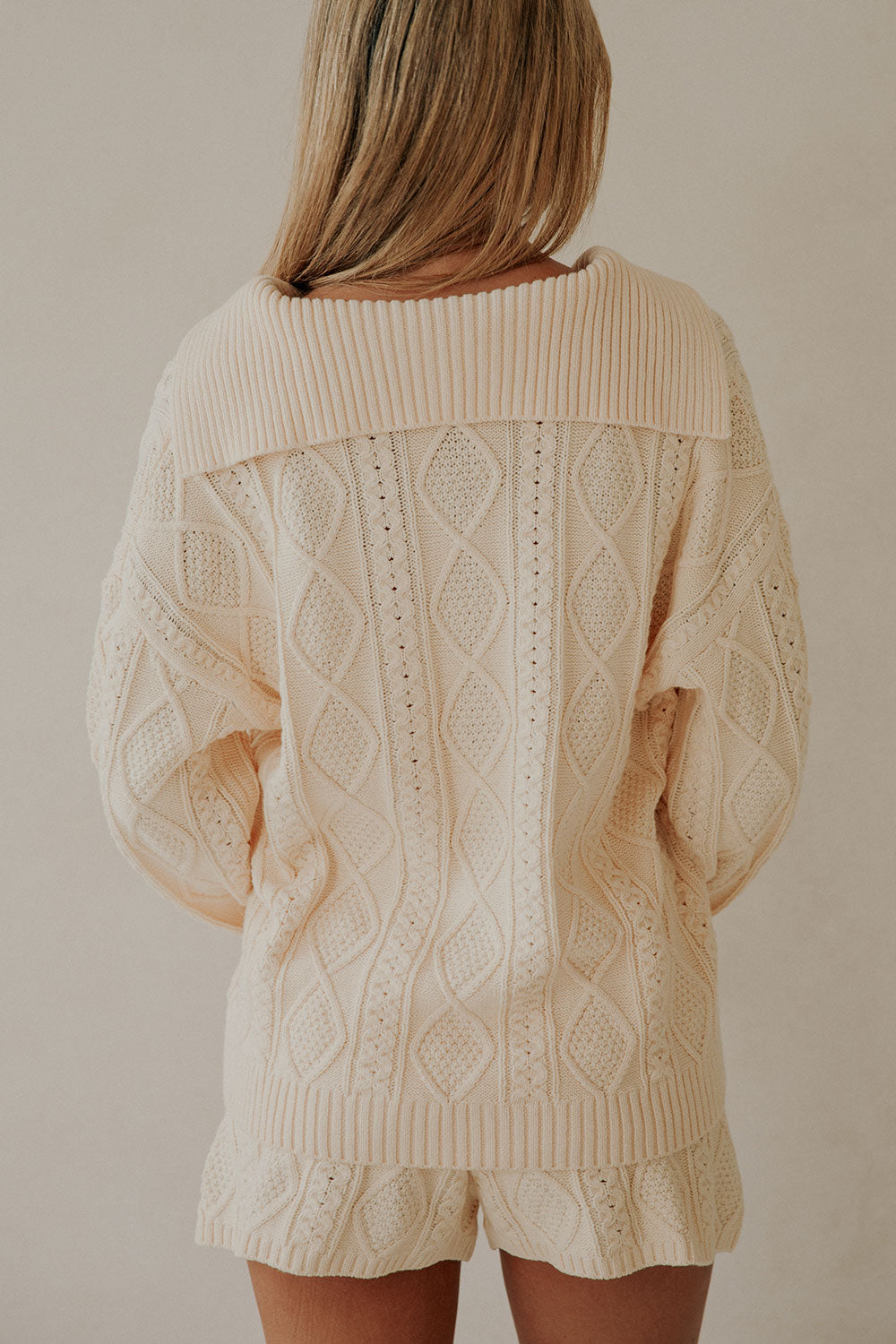 Cream Cable Knit Long Sleeve Collar Holli Sweater