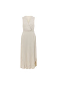 Beige and Black Pinstripe V Neck Maxi Cipriana Dress