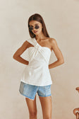 White Cotton One Shoulder Vivia Top