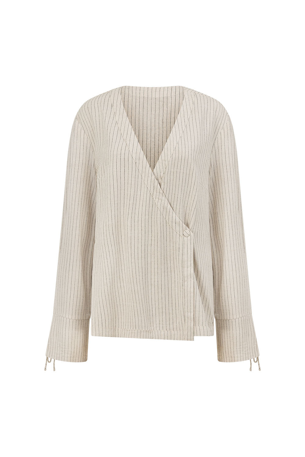 Beige and Black Pinstripe Lyla Wrap Top