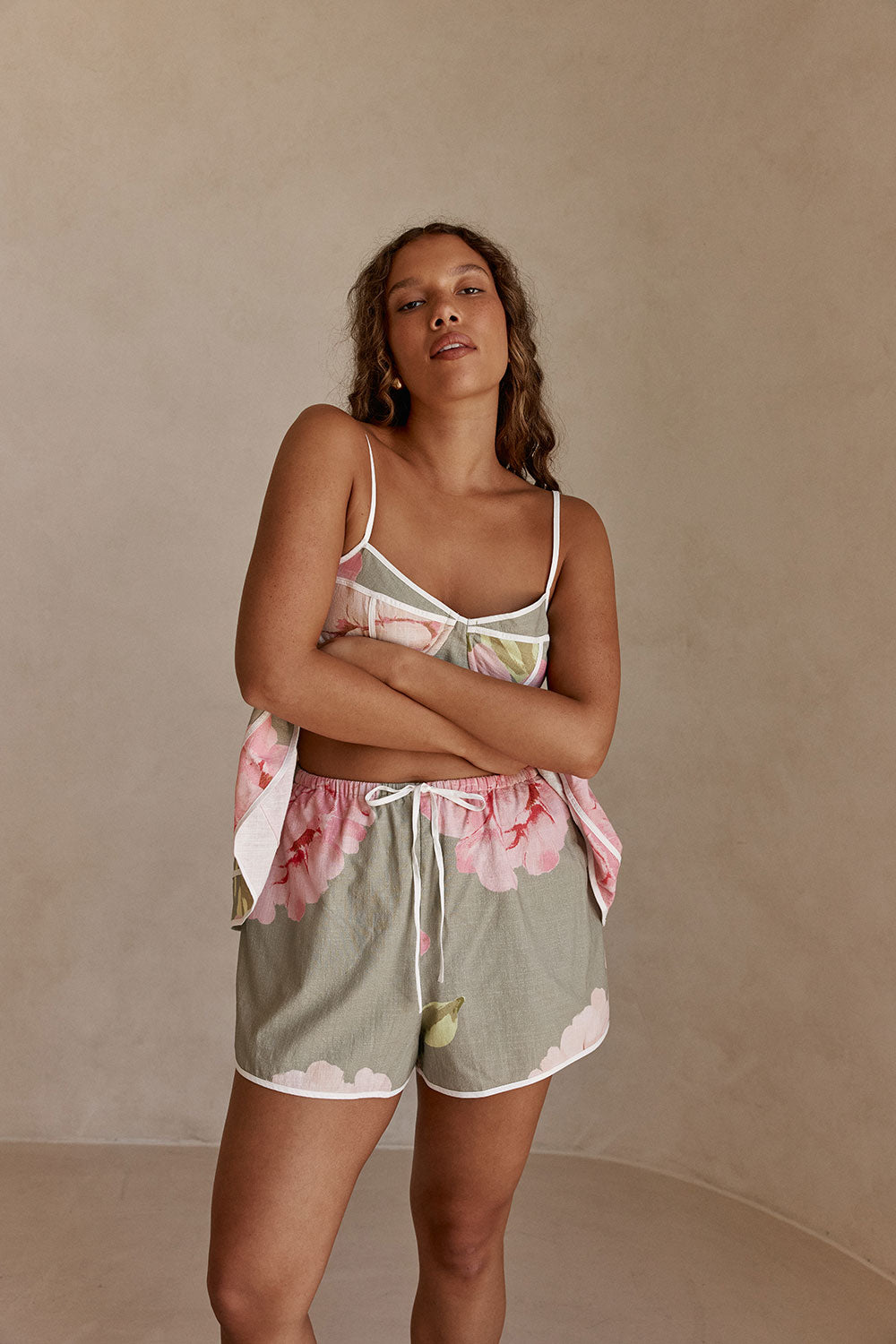 Fiori Green Floral Print Drawstring Meadow Shorts