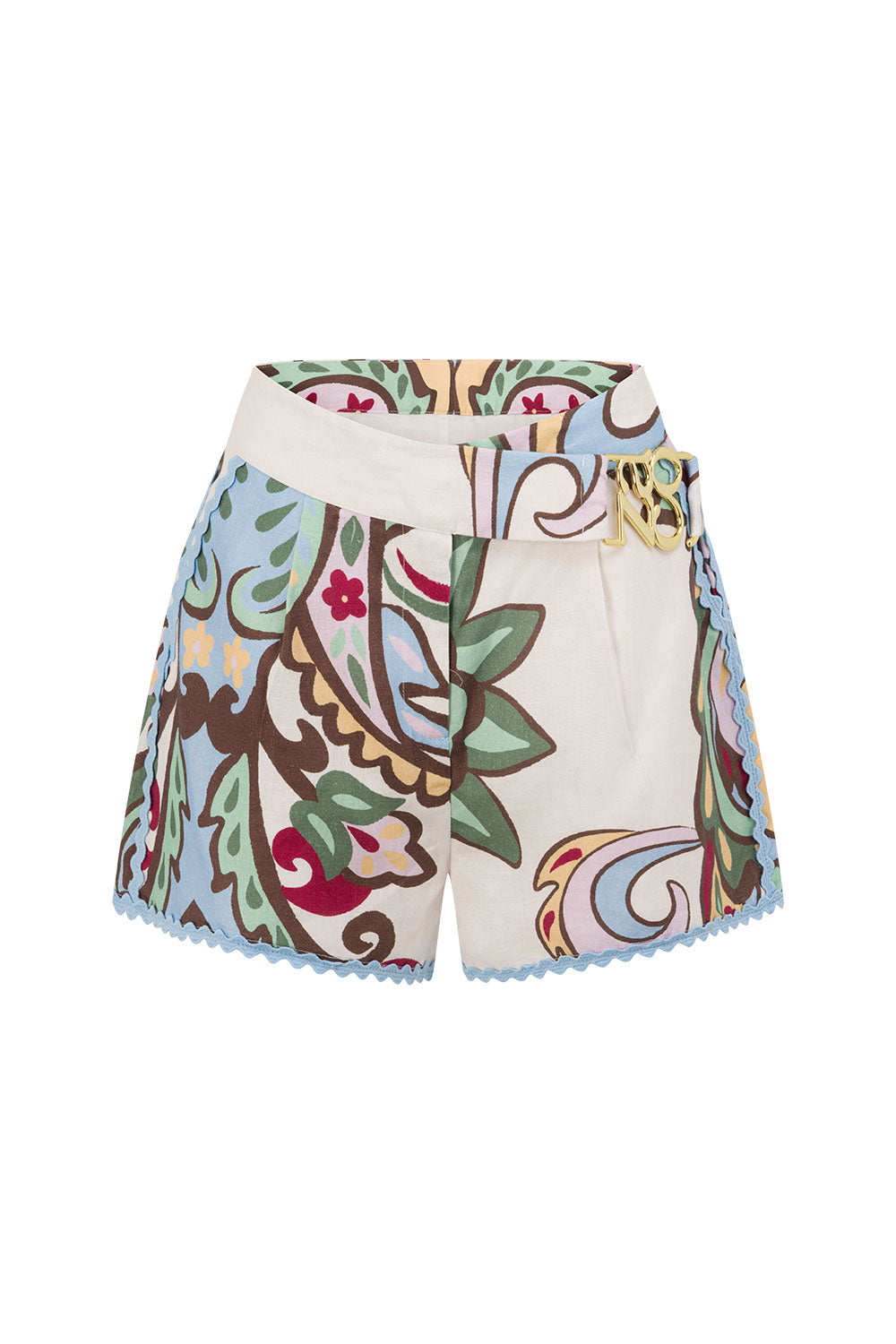 Blue Floral Paradesios Print Belt Cassia Shorts