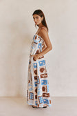 Blue Solis Print Strappy A-Line Maxi Giorgia Dress
