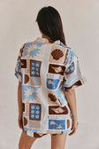 Blue Short Sleeve Button Up Collar Indra Top
