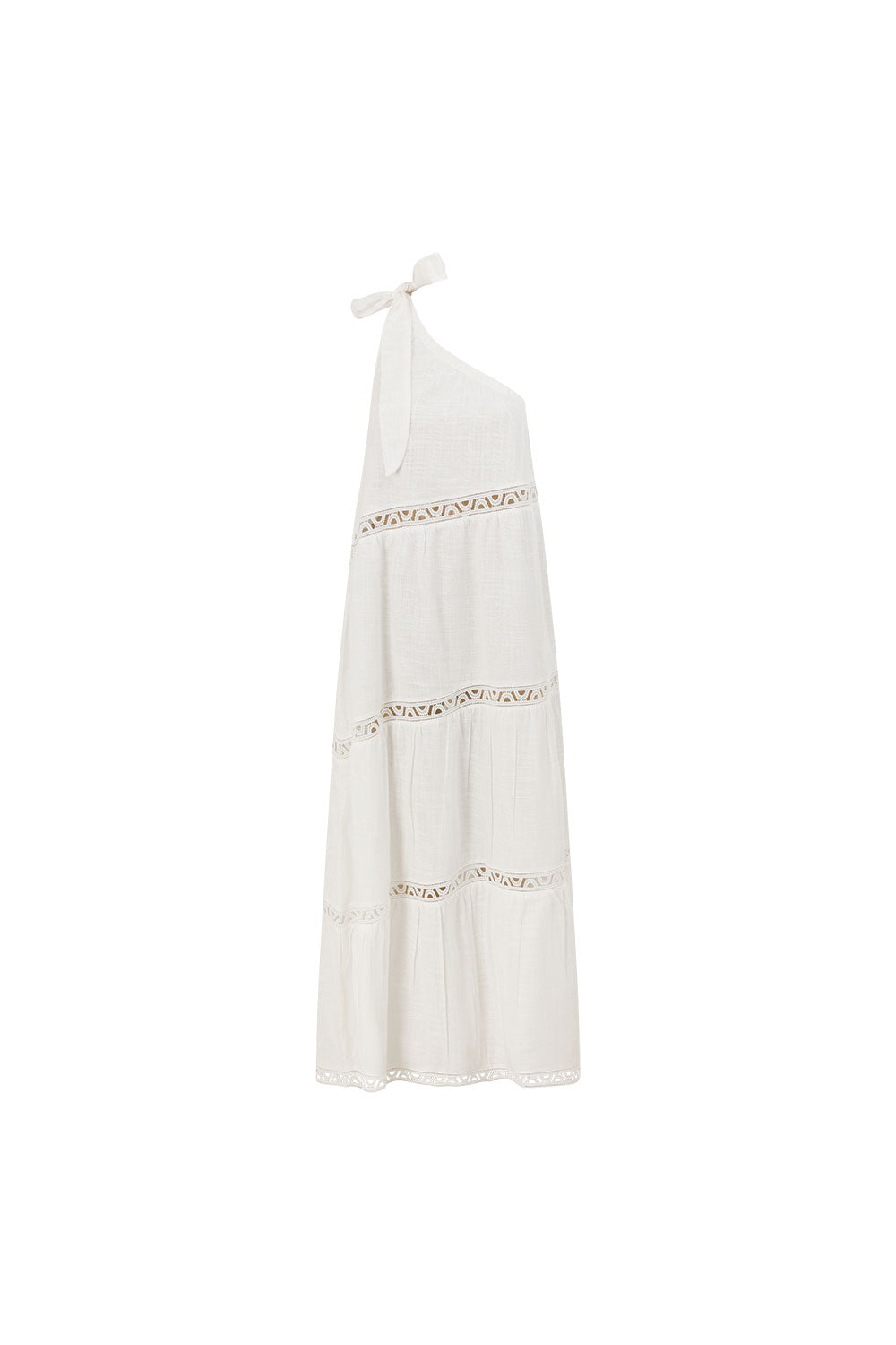 White Cotton One Shoulder Flouncy Maxi Juliette Dress